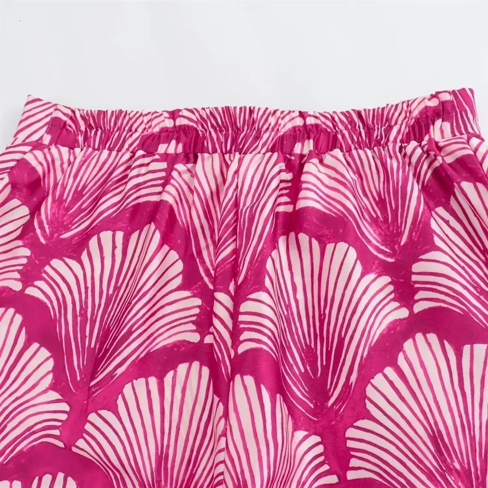 womens clothing loose fit printed silk satin texture set jacket trendy high waisted pants 250407