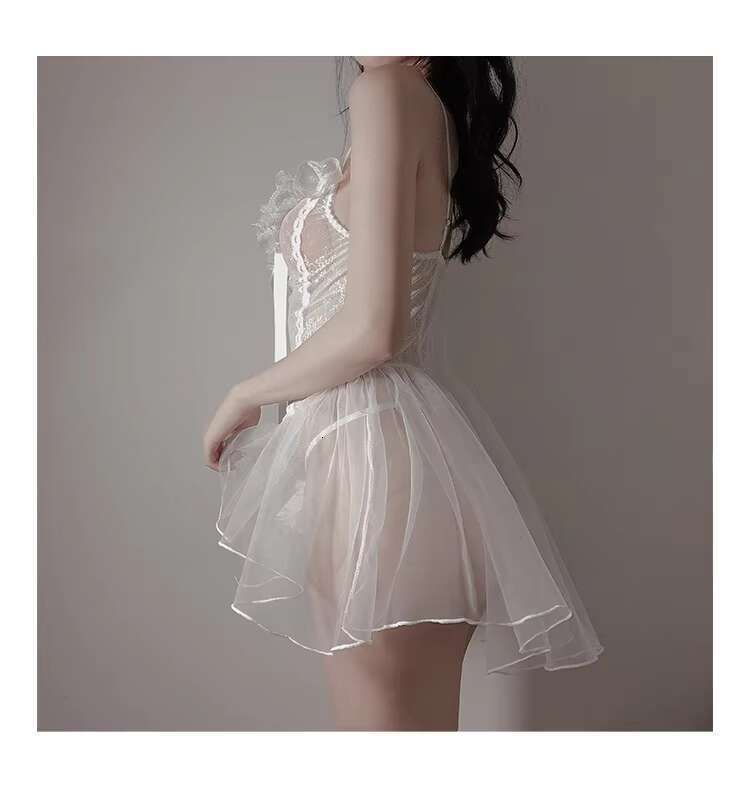 Sexy Gerie Transparent Pamas Nightdress Seductive Black Lace Slim Dress Exotic Costume
