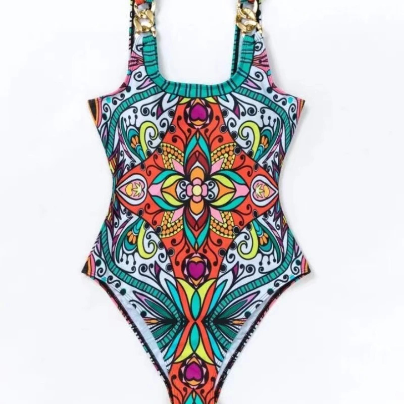 Sexy and fashionable swimsuit womens retro printed push up onepiece spring bikini cut 250313