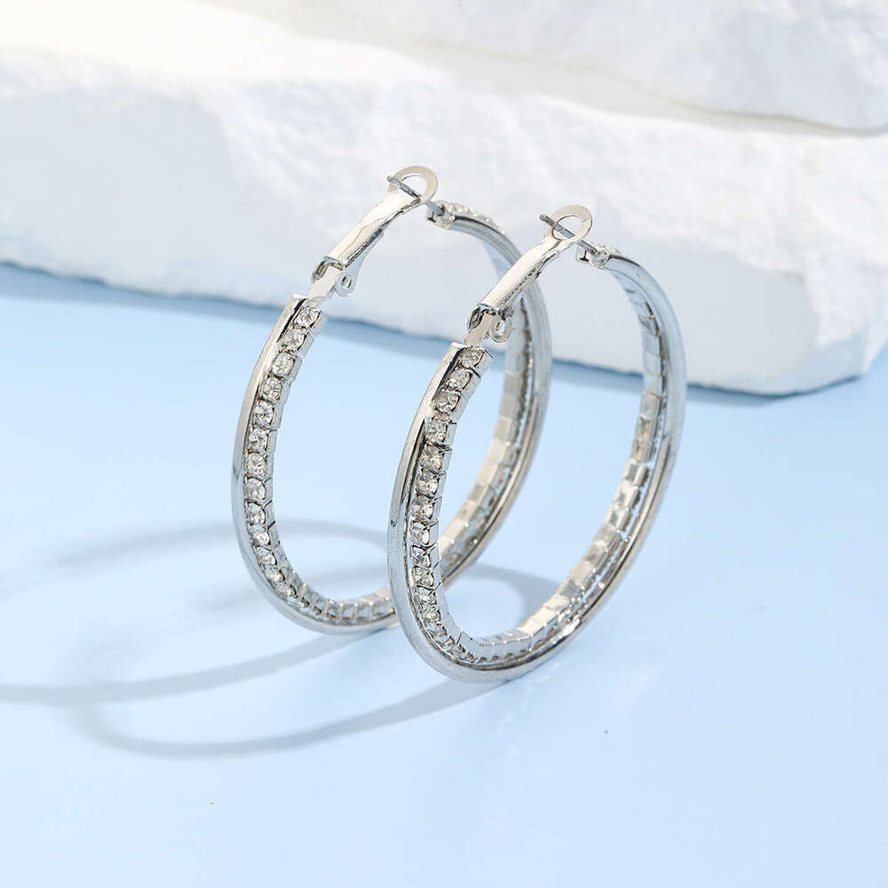 Minimally designed double-layer geometric circle studded earrings, hip-hop hot trend full dia earrings