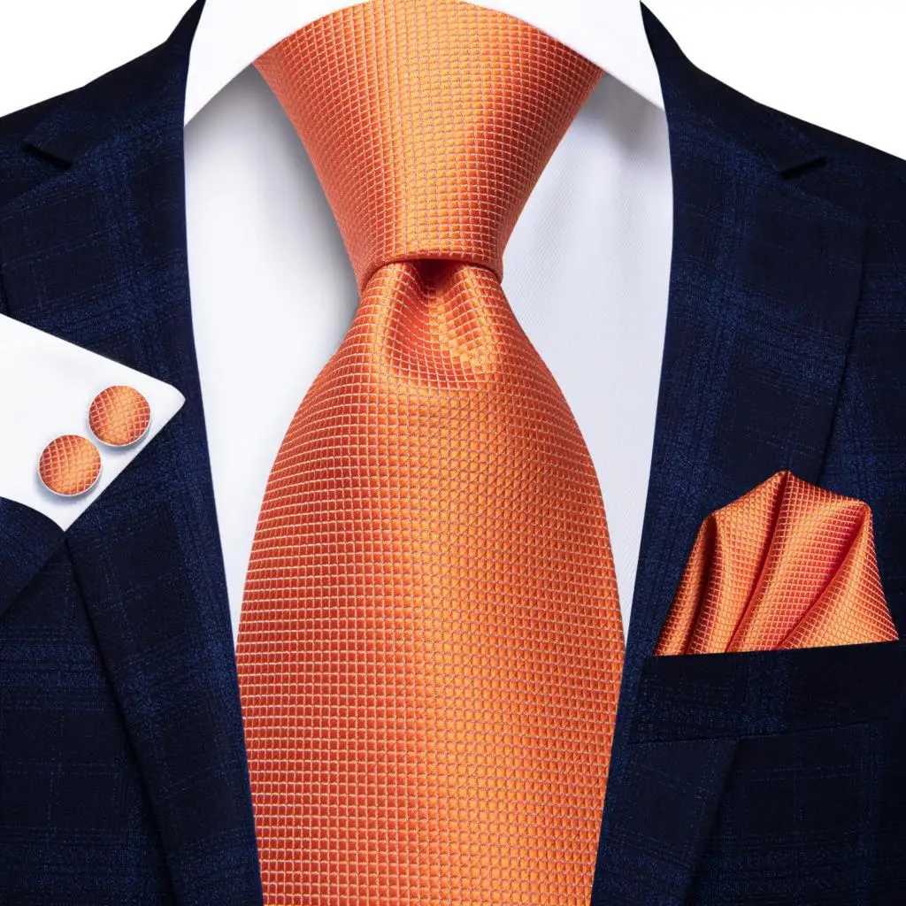 Hi-Tie Designer Orange Paisley Silk Wedding Tie For Men Handky Cufflink Gift Mens Necktie Fashion Business Party Dropshiping X250407