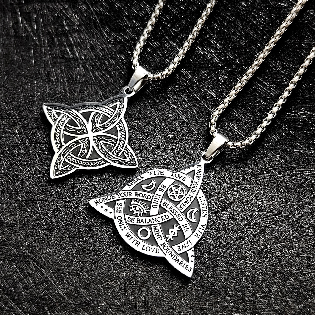 New Personalized Hip Hop Celtic Viking Triangle Men's Trendy Titanium Steel Pendant Star Moon Fan Necklace