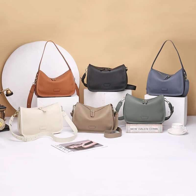 New Lady Versatile Genuine Leather Handbag Fashion Solid Color Female Single Shoulder Bags Women Commute Underarm Messenger Bag
