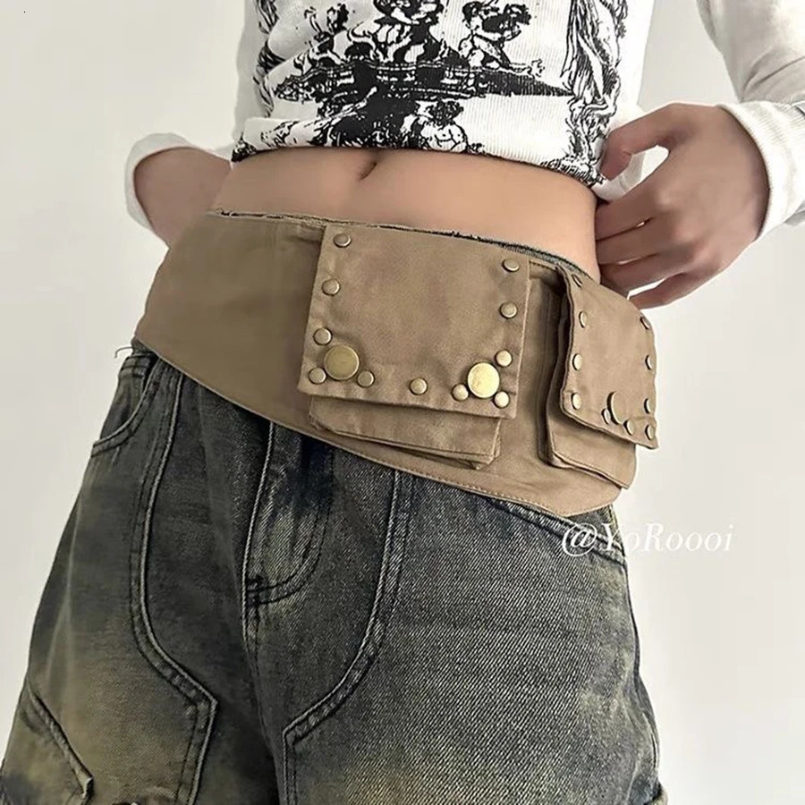 Western style denim strap used for street work travel dates dresses belts waist bags Y2K Grunge Bum bags vintage womens belt pockets 250402