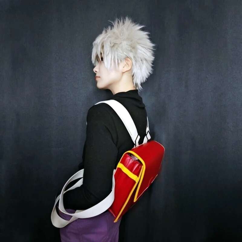 Anime Killua Zoldyck Cosplay Student Mochila Backpack Travel Bags Unisex Red PU Waterproof Bag Accessories Props Halloween