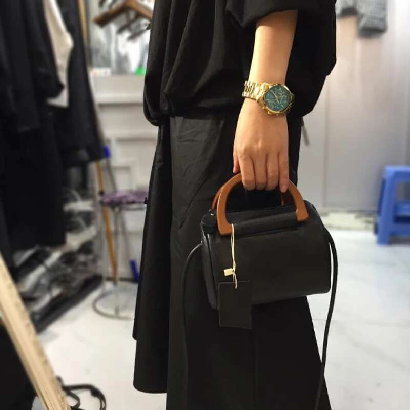 Fashion Wood Handle Crossbody Bags For Women Genuine Leather Casual Sheepskin Messenger Small Shoulder Bag