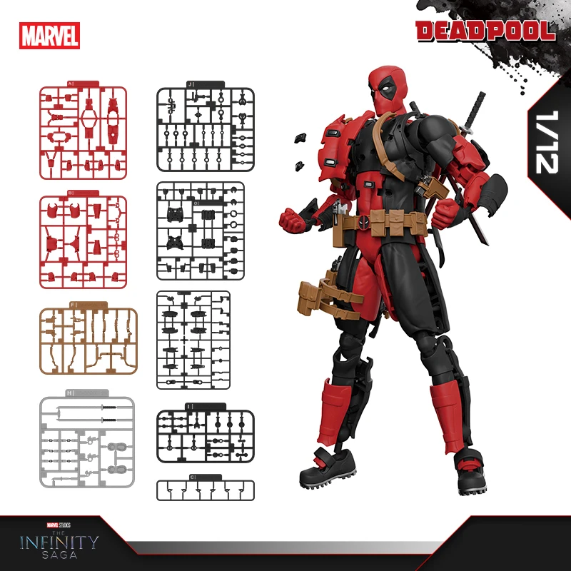 Fondjoy Marvel Deadpool 1/12 Assembled Action Figure - Movie Collectible PVC Model Kit with Weapons, Boys Birthday Gifts Wholesale Bulk Stock