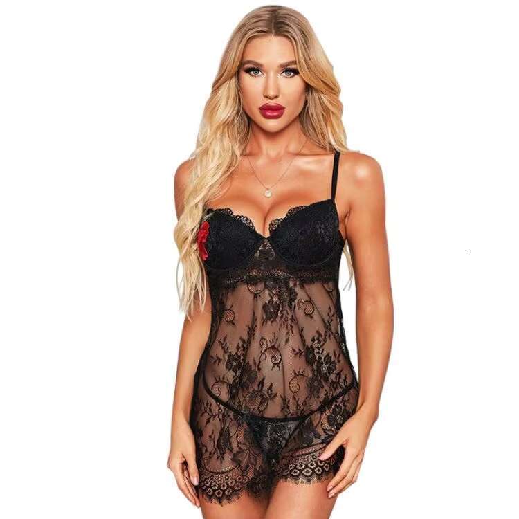 Strap Dress Lace Embroidery Pamas Women's Beauty Back Sexy Gerie Nighty For Honeymoon