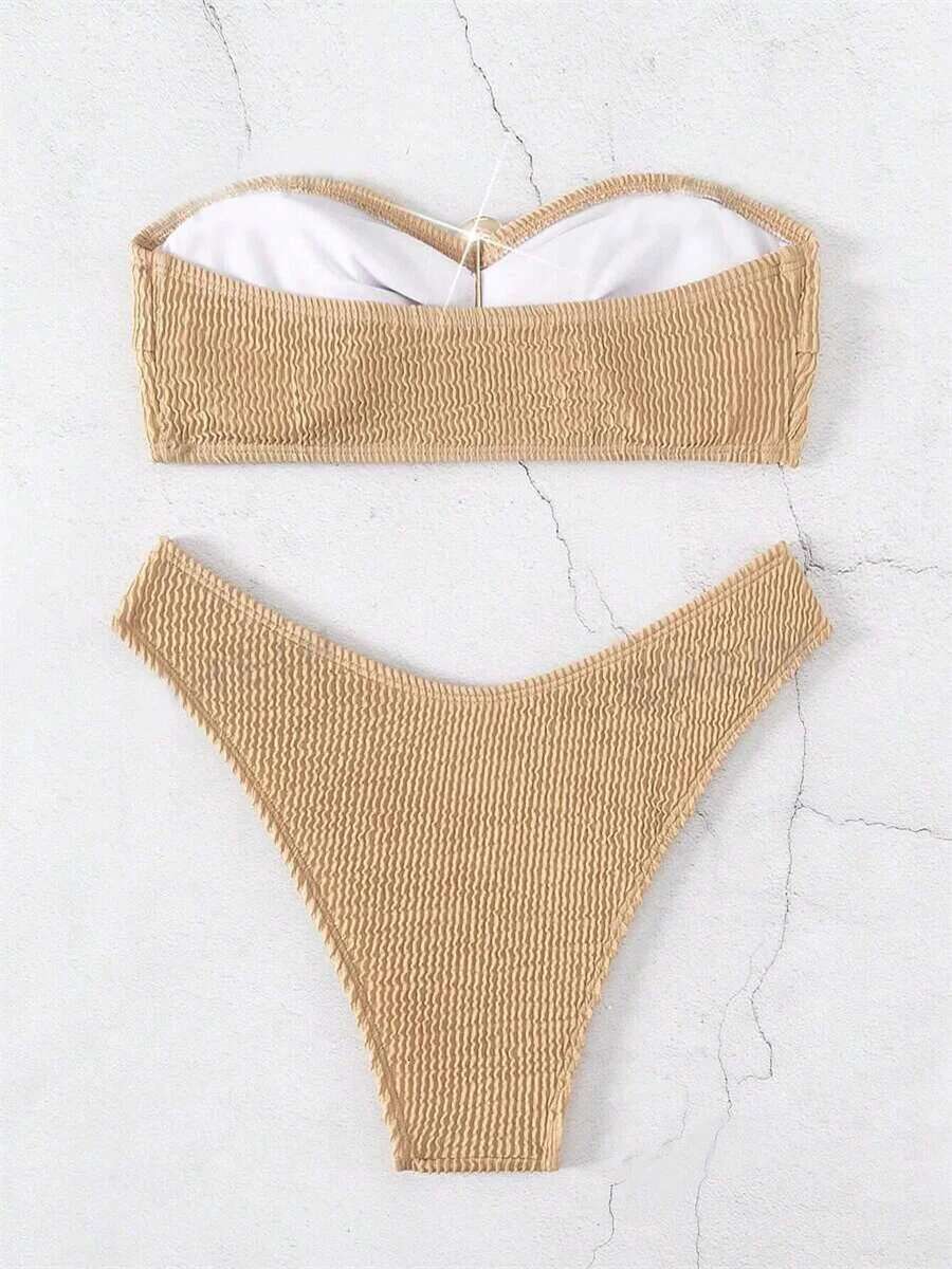 Dongdumaoyi Sexy Bandeau Bikini Set Women Brown Metal Bow Ornaments Push Up Micro Swimwear Brazilian Summer Beach Bathing Suit Swimsuit
