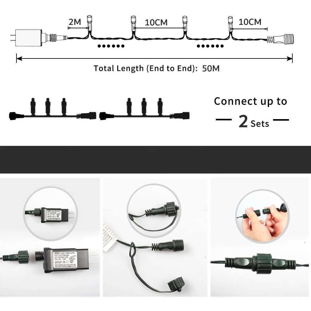 50M Icicle LED Fairy String Lights IP65 Waterproof Outdoor Connectable Christmas Decoration for Home Party Wedding Decoration W251107