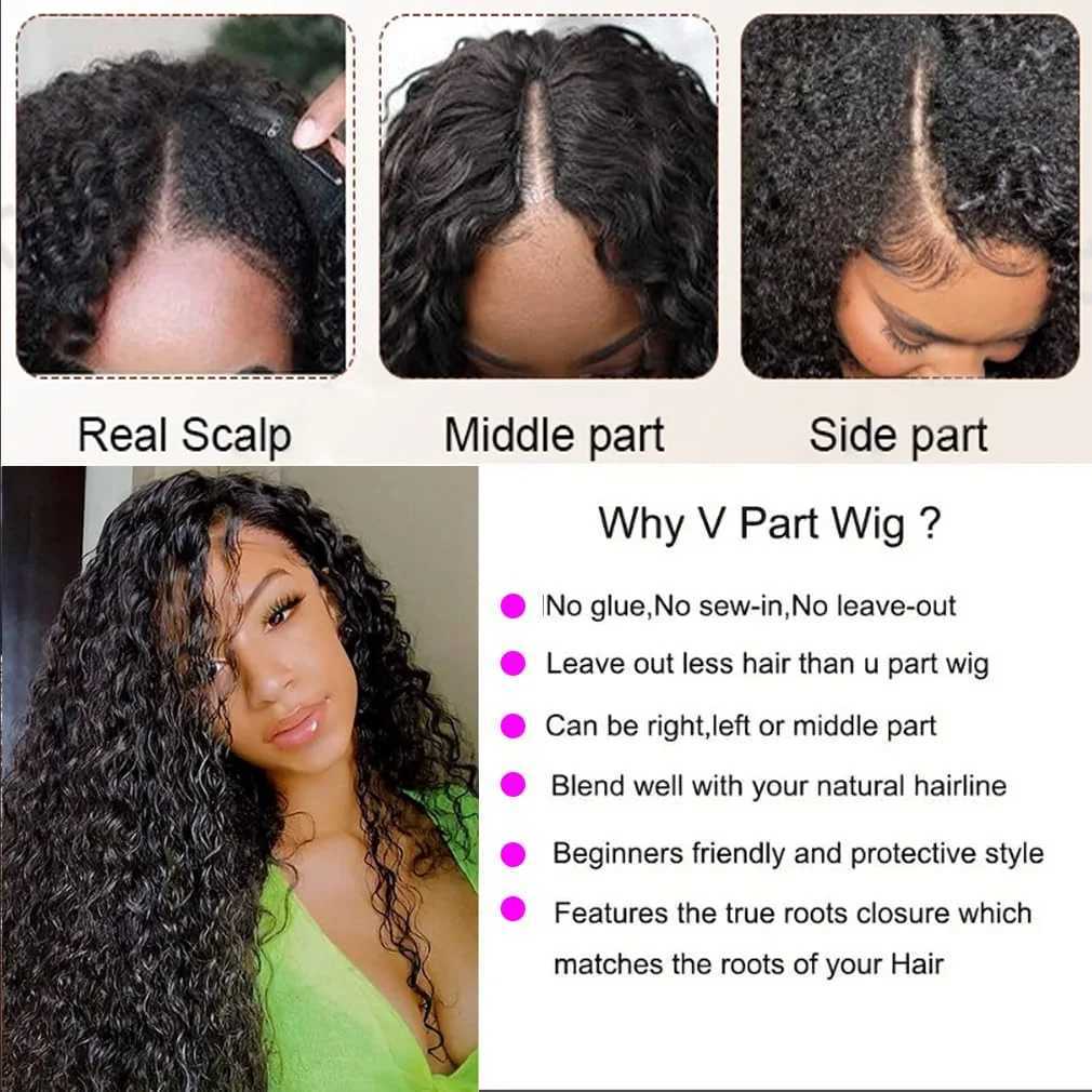 30 Inch Curly V Part Wig Human Hair Brazilian Virgin Human Hair Wig Upgrade U Part Wig Glueless V Shape Wig Natural Black Color W251107