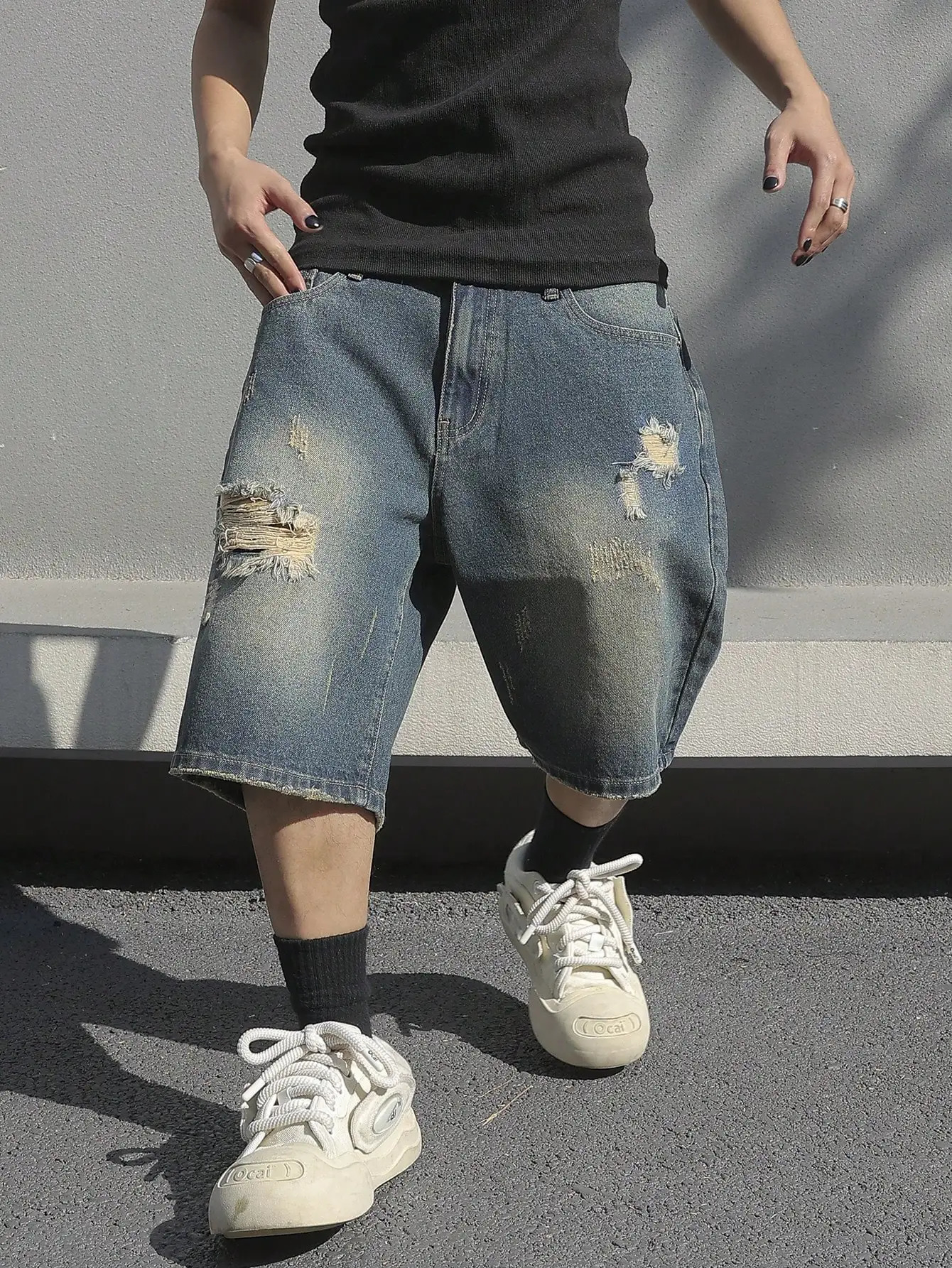 Mens Summer Baggy Stretchy Denim Shorts Jeans For Men Streetwear Ripped Knee length Comfort Cargo Casual Pants Jean 250313