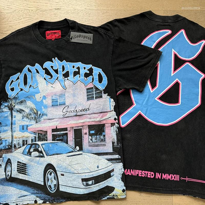 Men's T Shirts 2025 Summer Vintage T-shirt Men Women Hip Hop Loose Black Top Godspeed Short Sleeve Tees