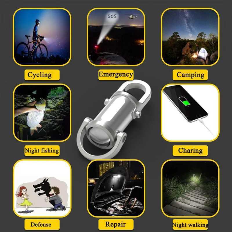 7 Modes Flashlight COB Work Light TYPE-C Rechargeable LED Keychain Hanging Portable Light Waterproof Keyring Camping Pocket LampW251106