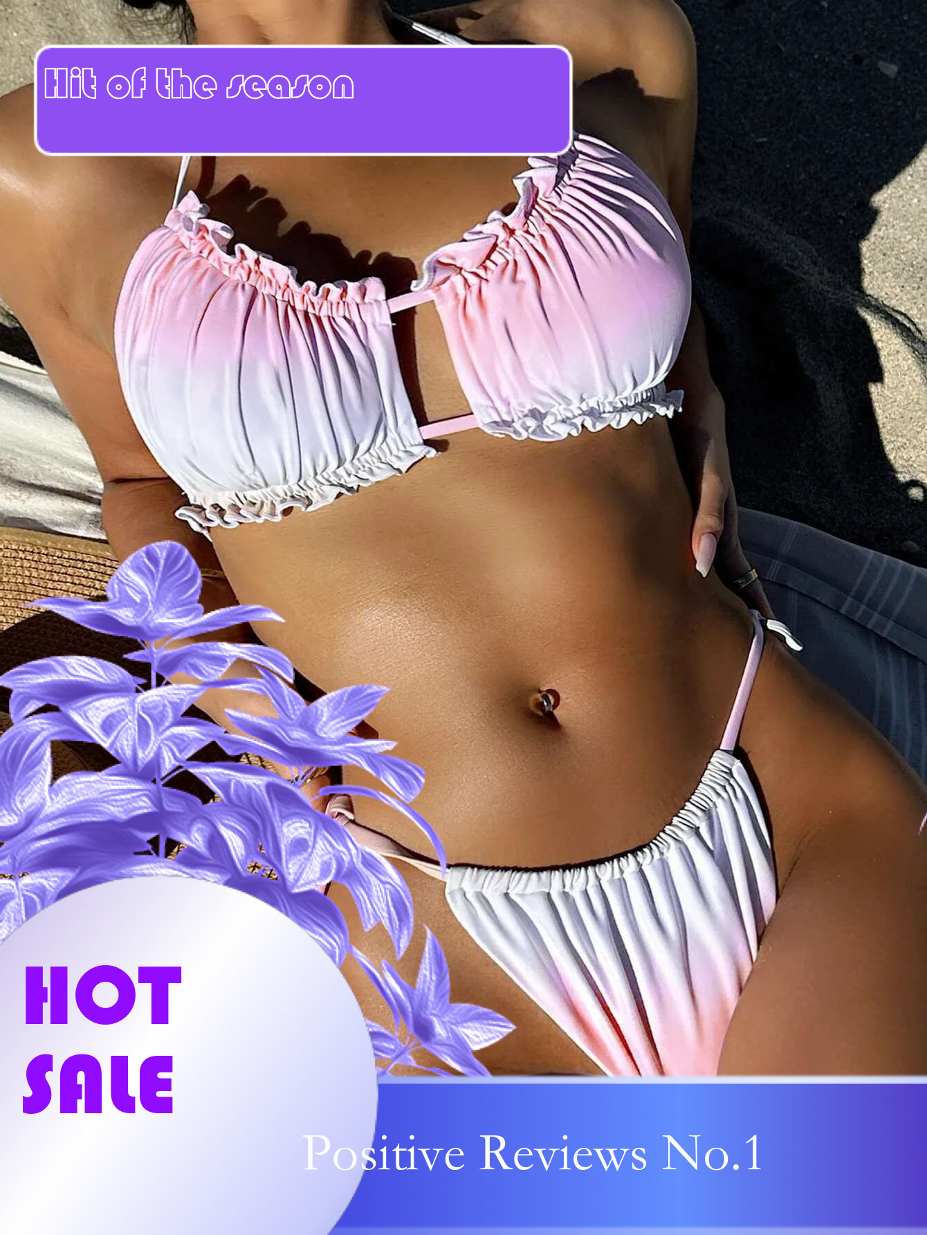 Dongdumaoyi Sexy Pink Gradient Bikini Mujer Women Halter Pleate Push Up Micro Swimsuit Beach Bathing Suit Tie Side Triangle Swimwear