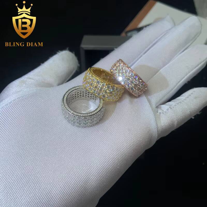 In Stock 925 Sterling Silver Moissanite Rings for Men Iced Out Moissanite Hip Hop Jewelry High Quality Diamond Pass Diamond Test