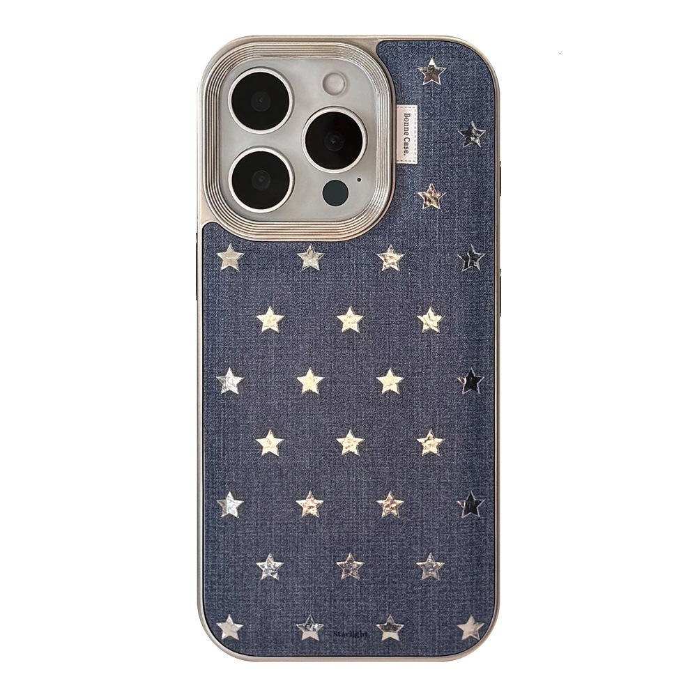 Minimalist Denim Star Phone Case Compatible with iPhone 17/16 Pro Solid Color Protective Cover iPhone 15/14