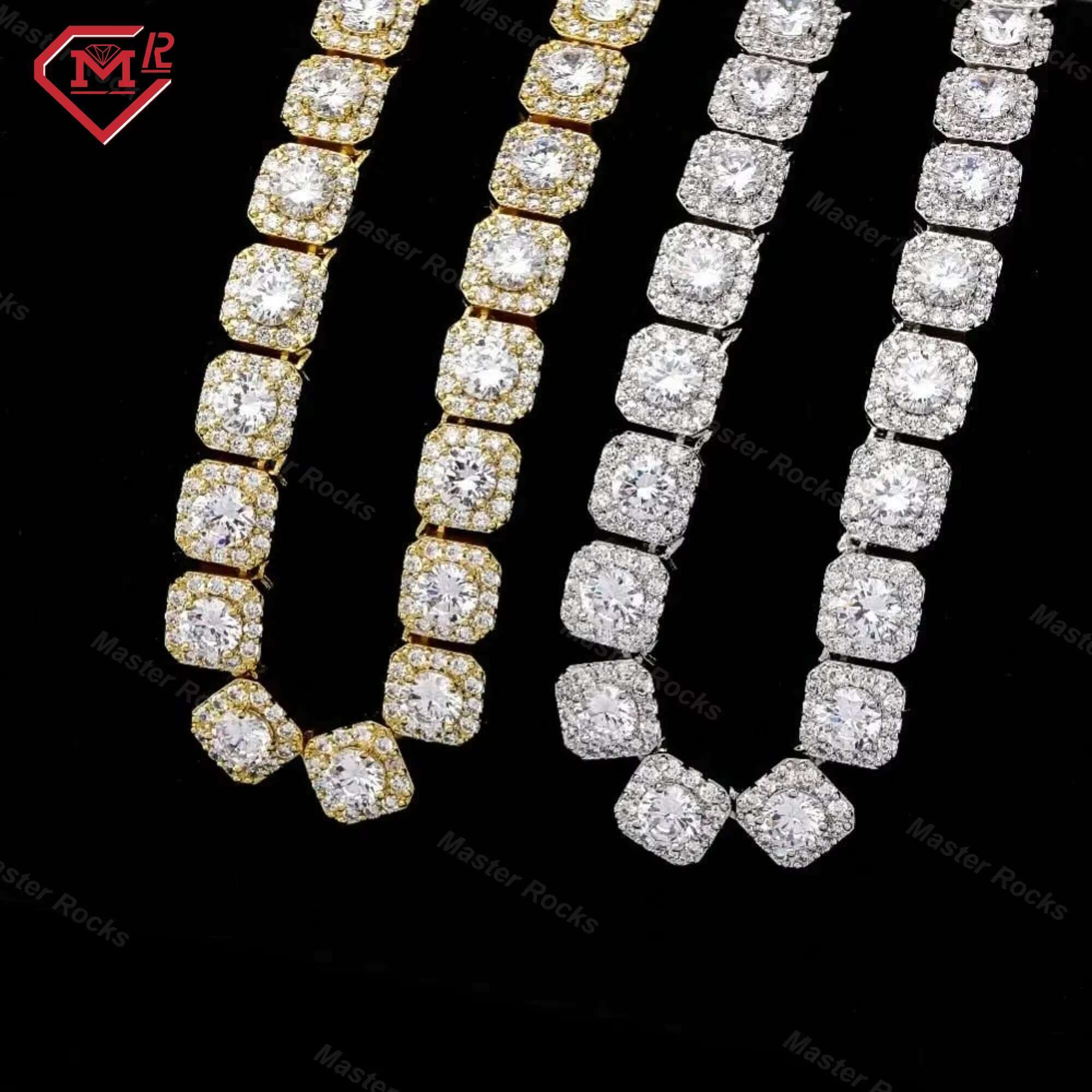 Iced Out Tennis Chain Hip Hop 925 Silver 10mm Cluster Big Moissanite Vvs Diamond Custom Tennis Chain