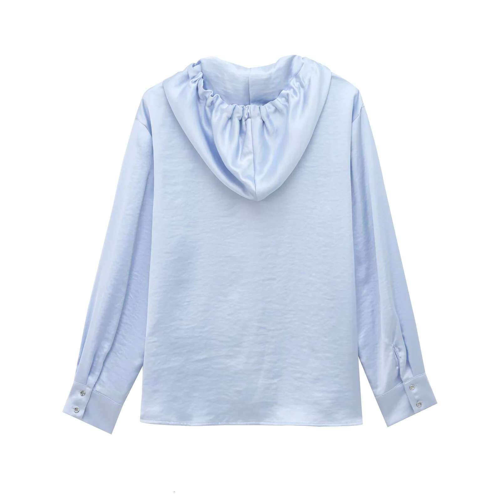 European and American Spring Womens Casual Style Simple Long Sleeve Hooded Silk Texture Shirt 250407