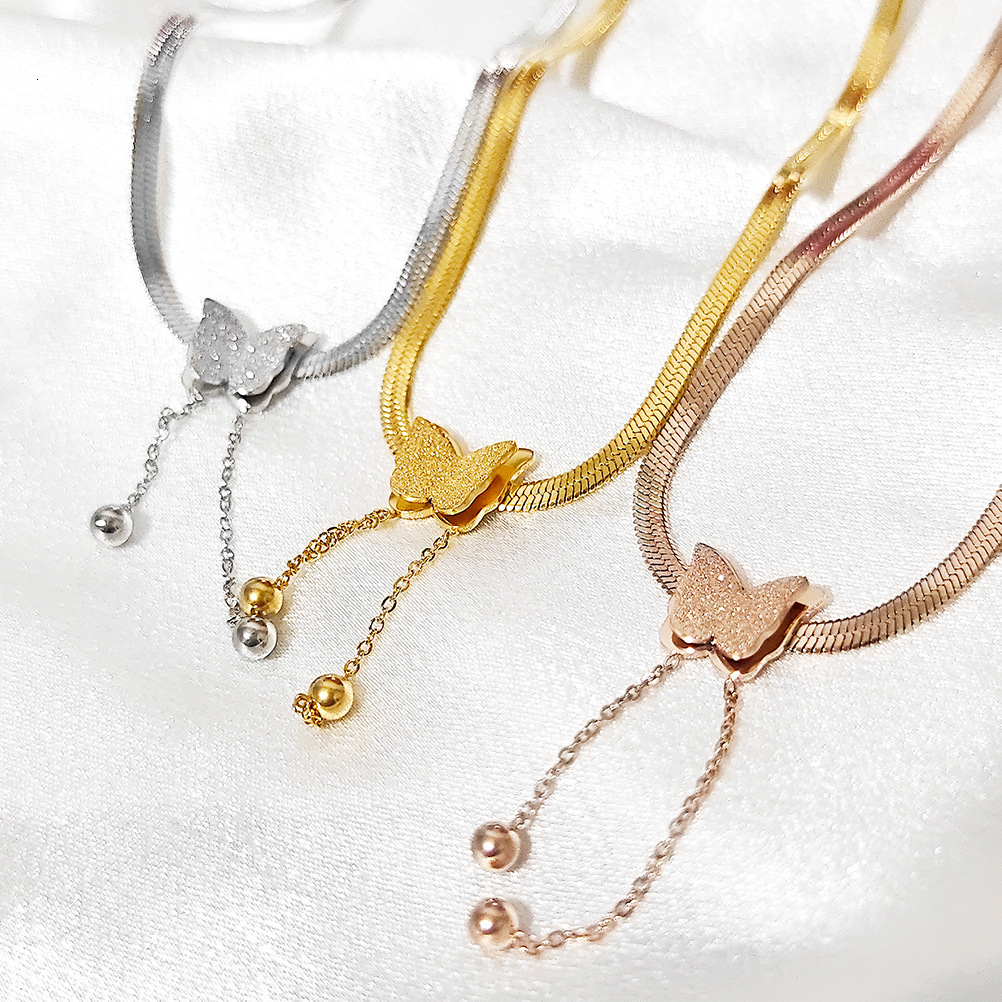 Stainless steel new niche minimalist butterfly pendant snake bone chain light versatile necklace