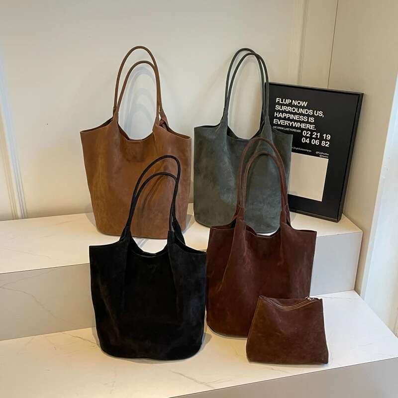 Suede Sewing Thread Retro Women's Shoulder Bags Zipper Versatile 2024 New Solid Colors High Capacity Casual Tote