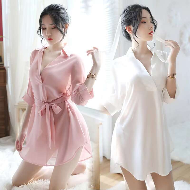 New Design Women Sexy Gerie Transparent Sleepwear Chiffon See-Through Lace Shirt Dress
