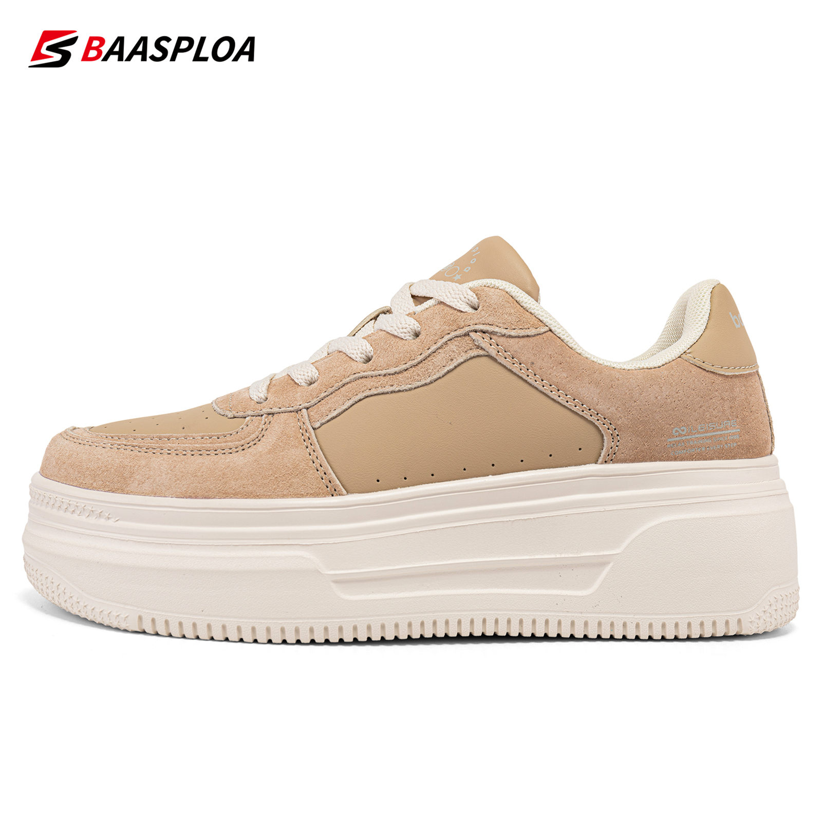 Baasploa Women Skateboarding Shoes Casual Sneakers Femals Leather Walking Shoes Non-Slip Outdoor Shoes