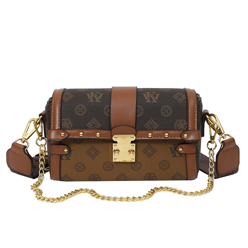 free shipping Women 2025 new vintage print chain small square bag with a single shoulder crossbody bag