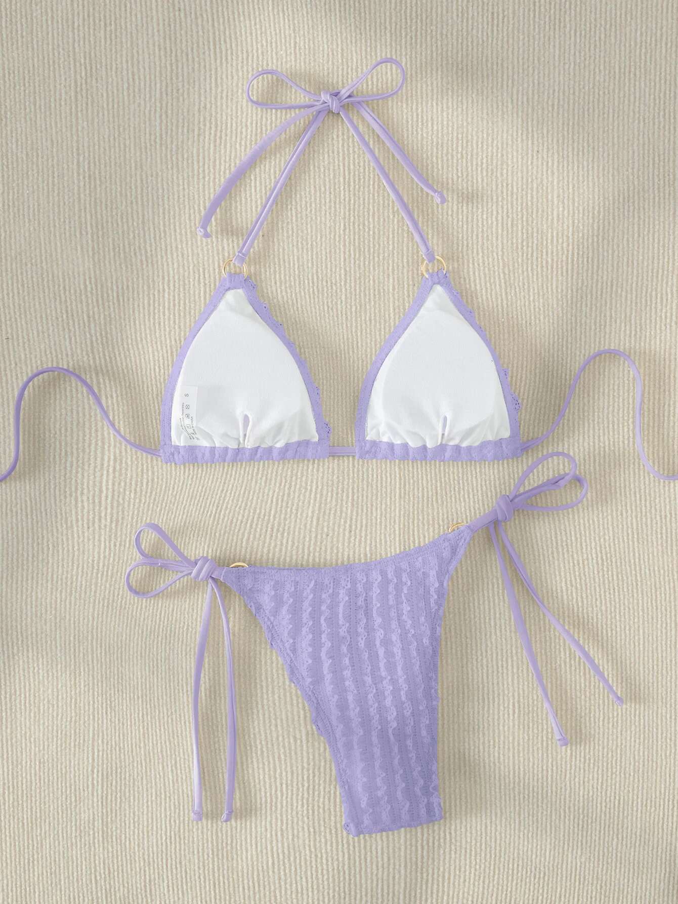 Dongdumaoyi Sexy Pink Bikini Women Halter Ring Linked Push Up Set White Tie Side Thong Swimsuit Bathing Suit Micro Swimwear