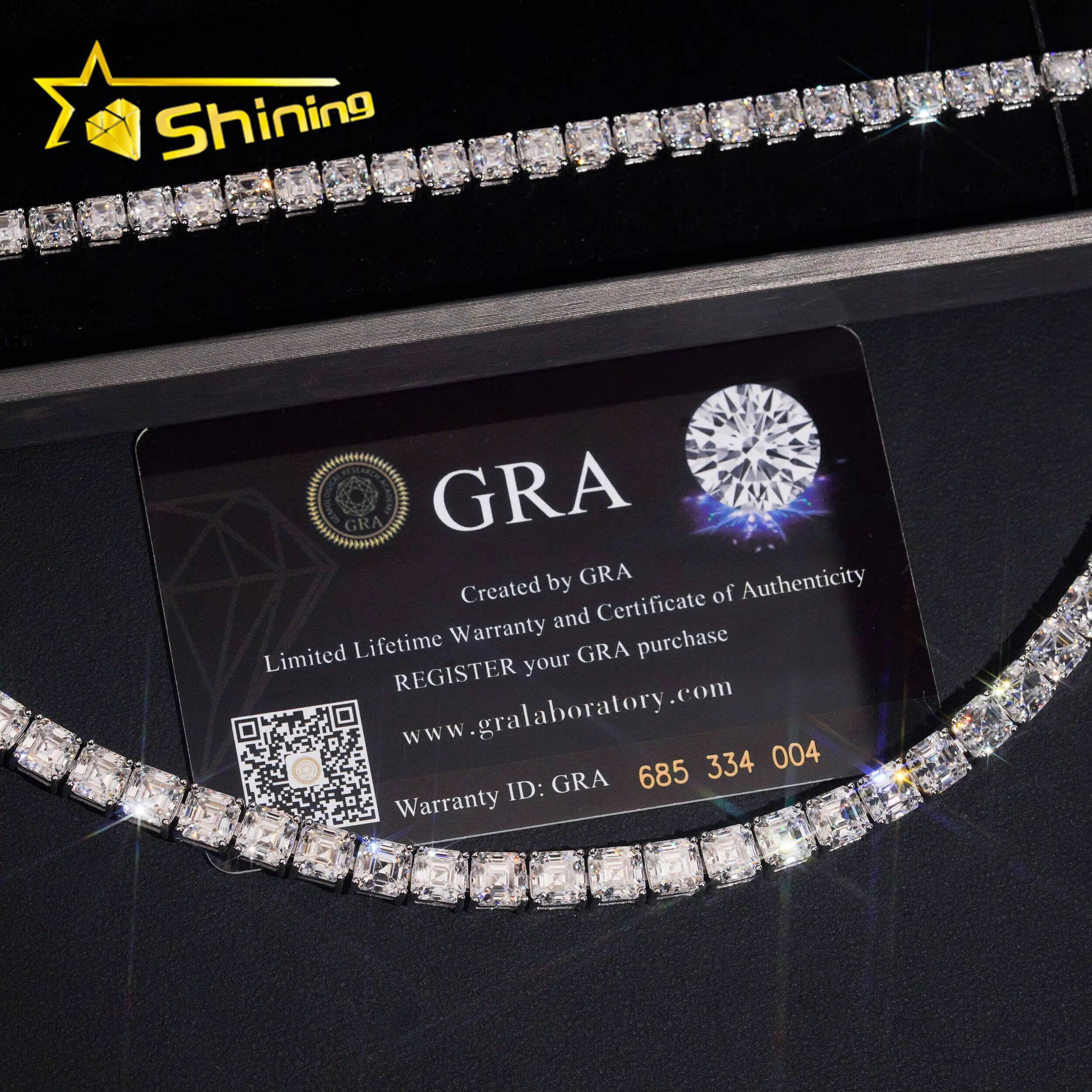 New Stocks 925 Silver Rhodium Plated Men Women Tennis Bracelet Hip Hop 5mm 6mm Asscher Cut Moissanite Diamond Bracelet
