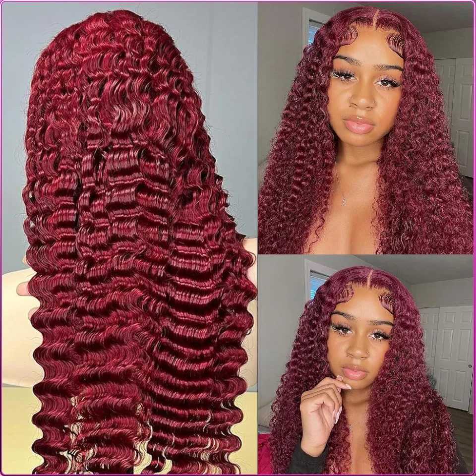 Red Wine 8 34 Inches Deep Wave 200 Density 13x4 99J Burgundy Lace Front Wig Brazilian HD Glueless Lace Frontal Human Hair Wig W251107