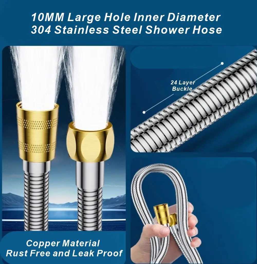 New 1pcs 15/2/ SUS 304 ible Shower Hose Long Bathro Big Flow Pipe Extension Water Pipe Pl Pipe Bathro Accessories Y251107