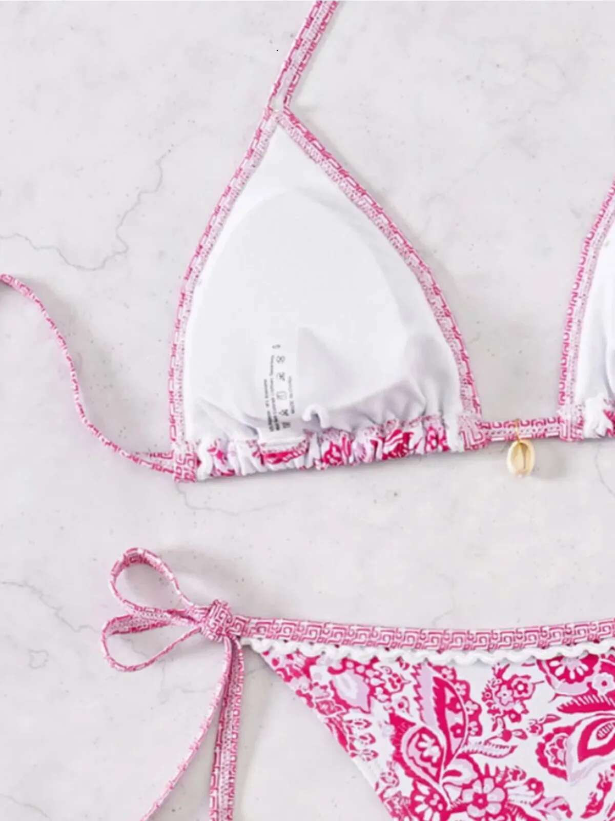 Dongdumaoyi Flower Print Two Piece Swimsuit For Women Sexy Halter Backless Bikini Set Summer Triangle Bra Beach Vacation Swimwear