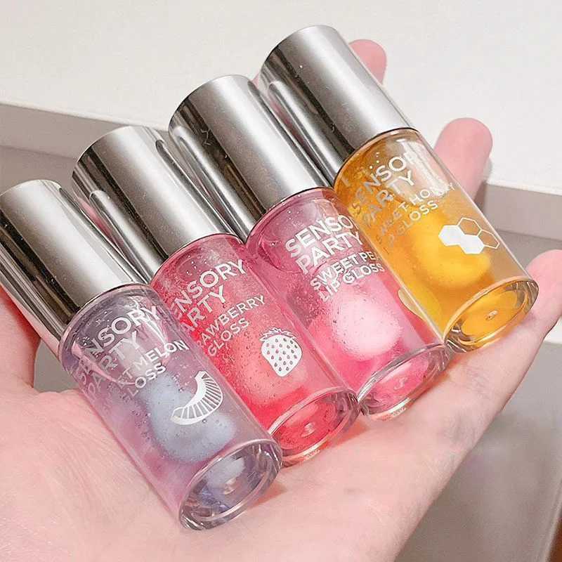 Fruit crystal jelly lipstick peach moisturizing plump lipstick transparent glass lip gloss lipstick W250407