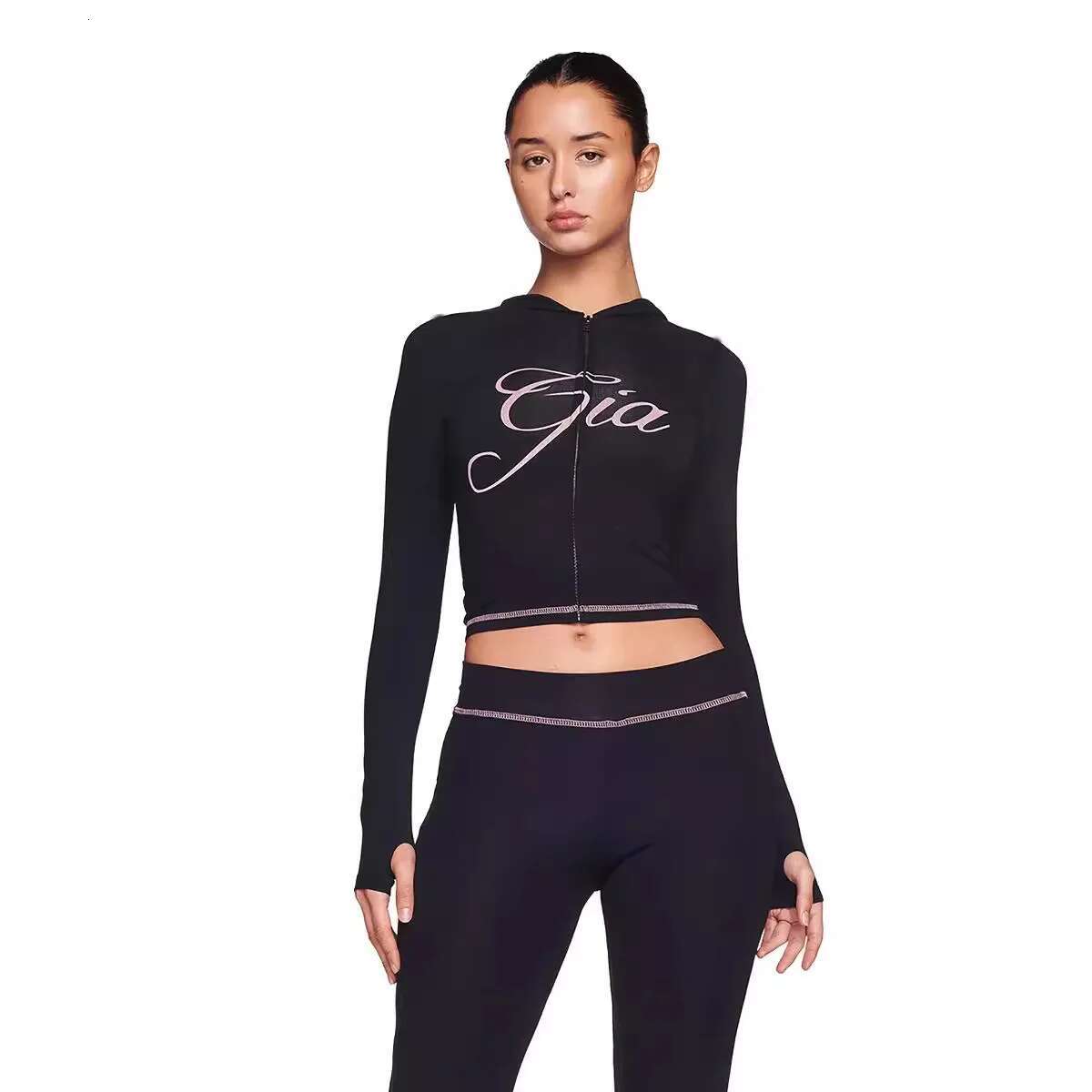 I. Am. GIA Women's New Two Pieces Pant Sets Bralette High-Waisted Casual Summer Tracksuit Y2k Hooded Cardigan Sweatshirt Set
