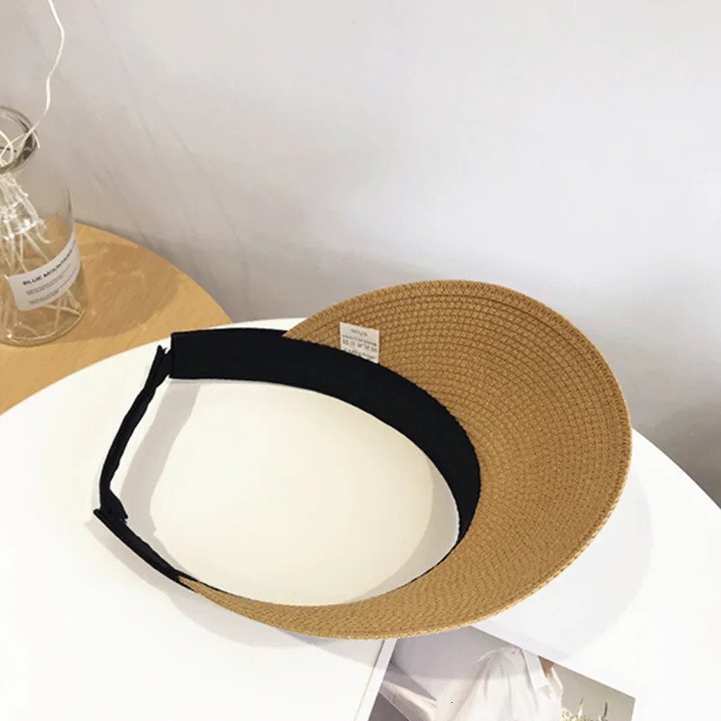 Summer Womens Straw Hat Breathable Empty Top Leisure Beach Sunshade Wide Eaves Adjustable Folding Sun 250326