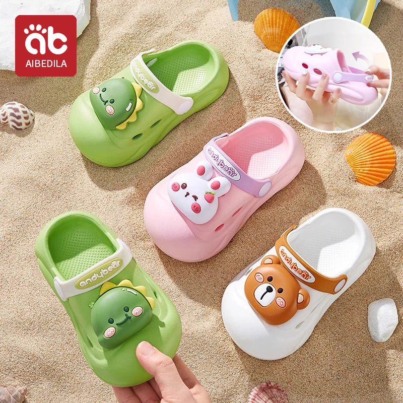 Cartoon Home Slippers Kids Fashion Cute Soft Soled Non-slip Sandals Summer n Shoes Baby Unisex PVC Round Head Slippers 250407