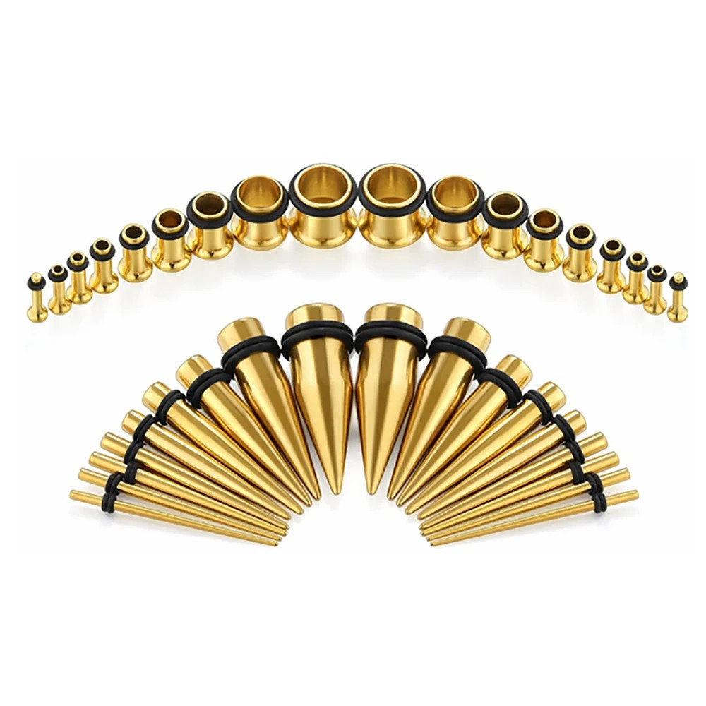 36PCS/Set Ear Gauges Stretching Kit 14-00G Stainless Steel Single Flare Ear Plugs Tunnels Flesh Tapers Stretcher Taper Set 250403
