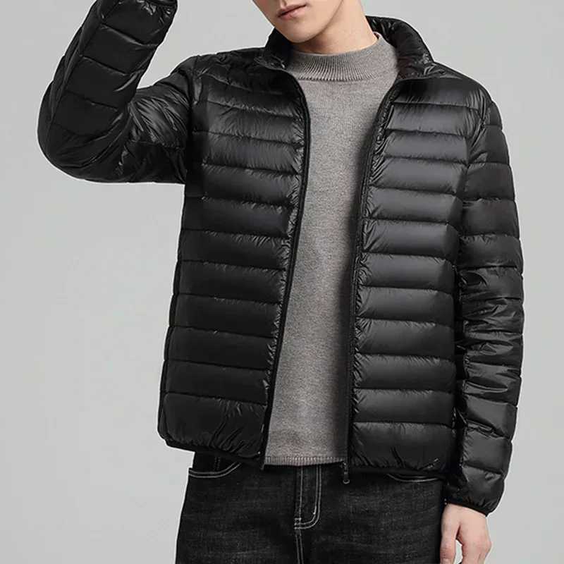 Solid Lightweight Winter Warm Parkas Standing Collar Cotton Down Padding Parkas For Men Casual Thick Jackets Male Winter CoatsT251107