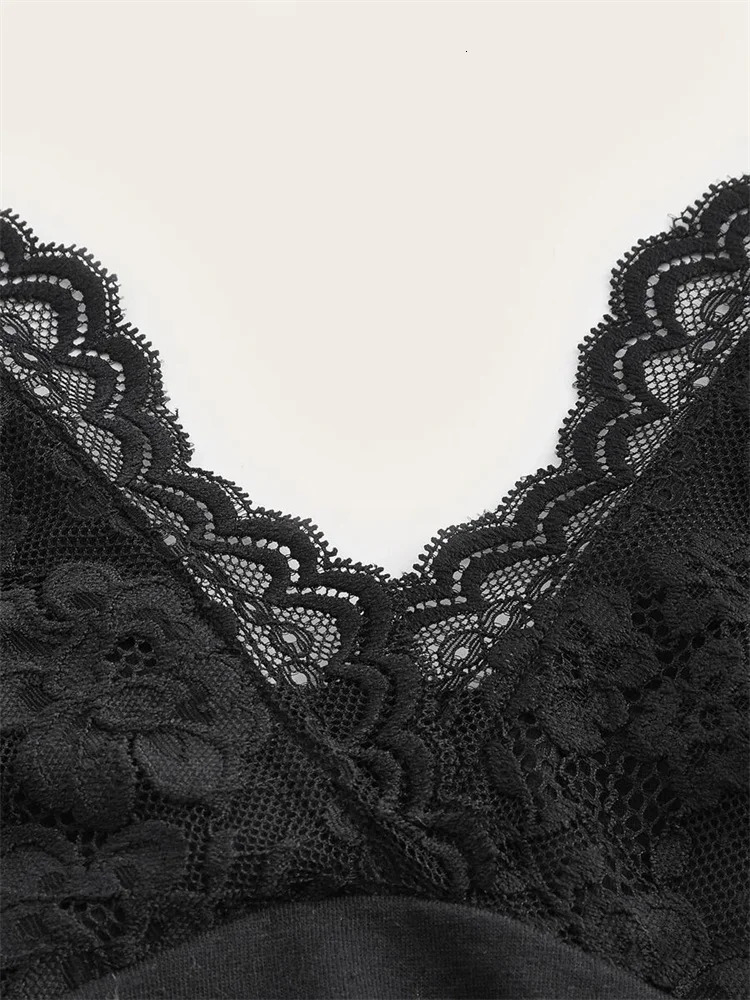 Goth Grunge punk black lace patch work hanger womens summer solid pleated sleeveless vest Y2K streetwear 250407