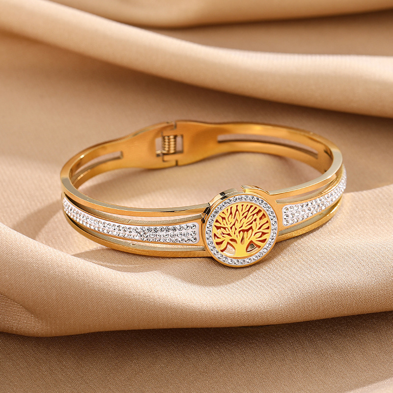 Fashion Trend Life Tree Titanium Steel Vacuum Electroplating Temperament Bracelet Hand Jewelry