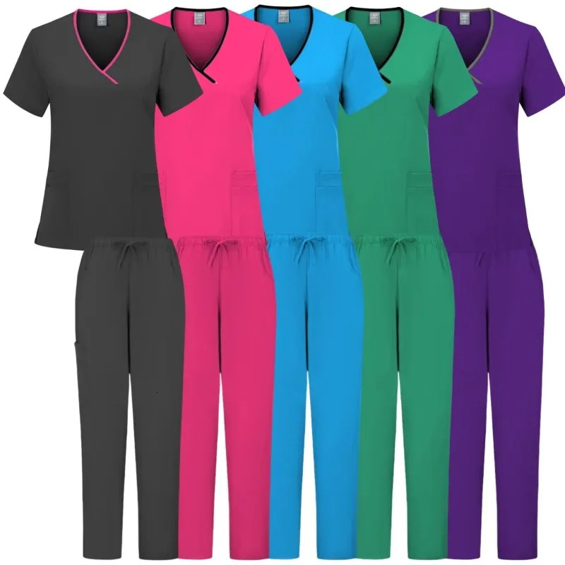 Nurse Beauty Salon Workwear Clinical Scrubs Top Pant Spa Doctor Nursing Tunic Suit Uniforms Woman Scrub Set 250402