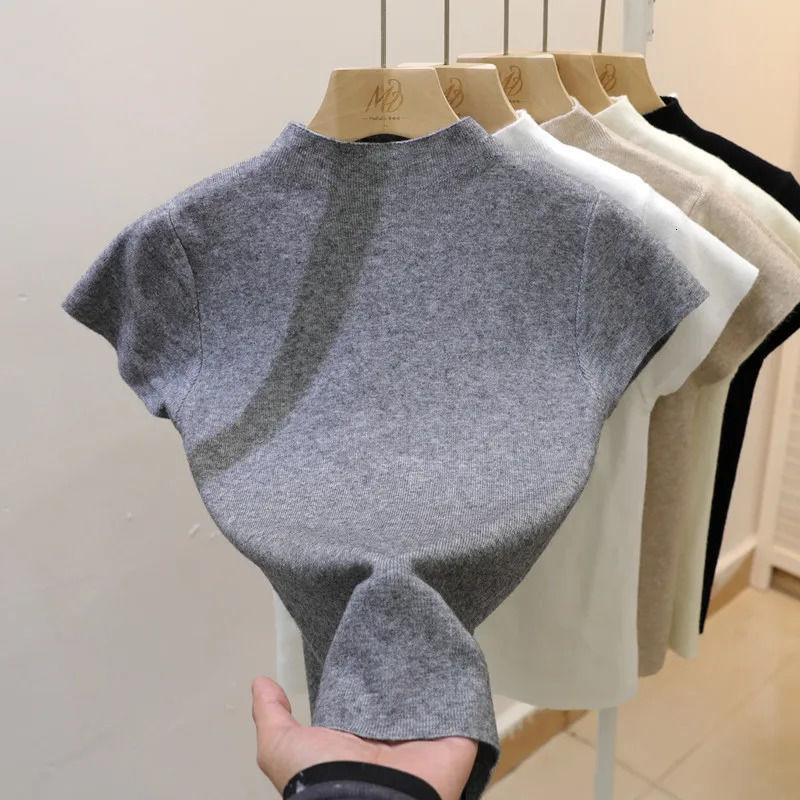 Womens clothing short sleeved Tshirt ultrathin fit top womens Oneck knitted jacket street wear sex sports Y2K item 250407