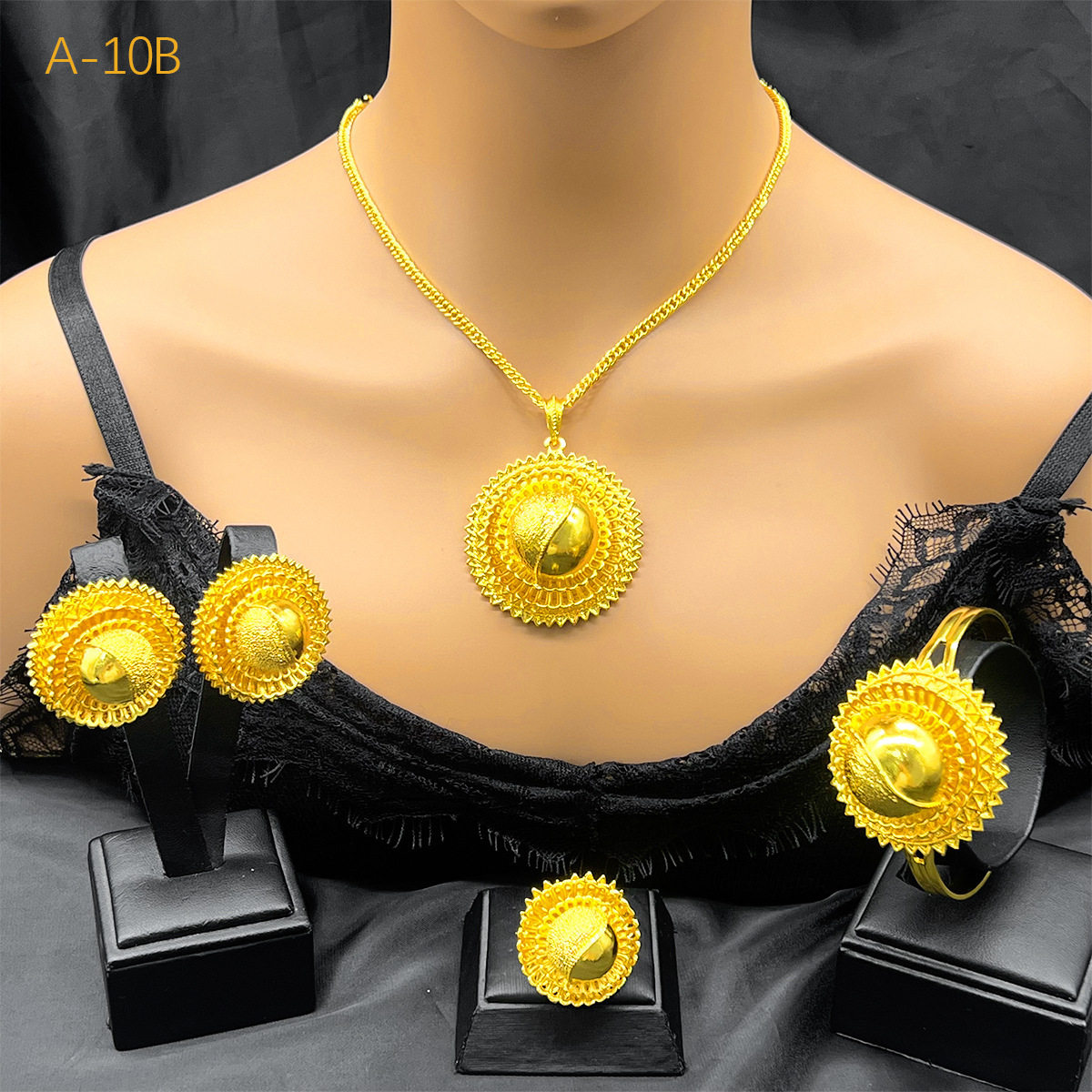 18k Gold Plated Jewelry Sets For Women Ethiopian Fashion Necklace Earrings Bracelet Ring Jewellery Set Wedding Party Gifs 241120