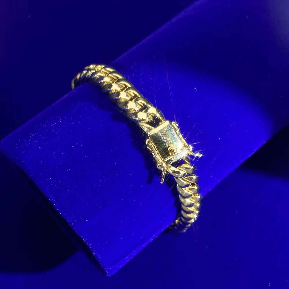 925 Sterling Silver Hip Hop Saudi 8MM Real Gold No Diamonds Smooth Non Tarnish Jewelry Cuban Chain Bracelet