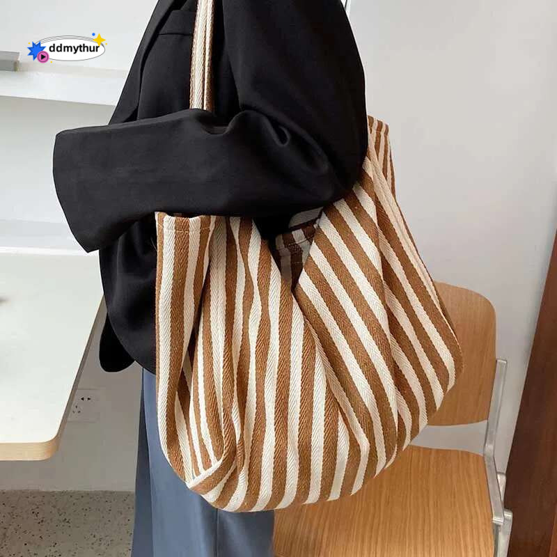 Women's Tote Striped Canvas Casual Handbags For Women Simple Shopping Large Capacity Woman Shopper School Shoulder Bag ddmythur