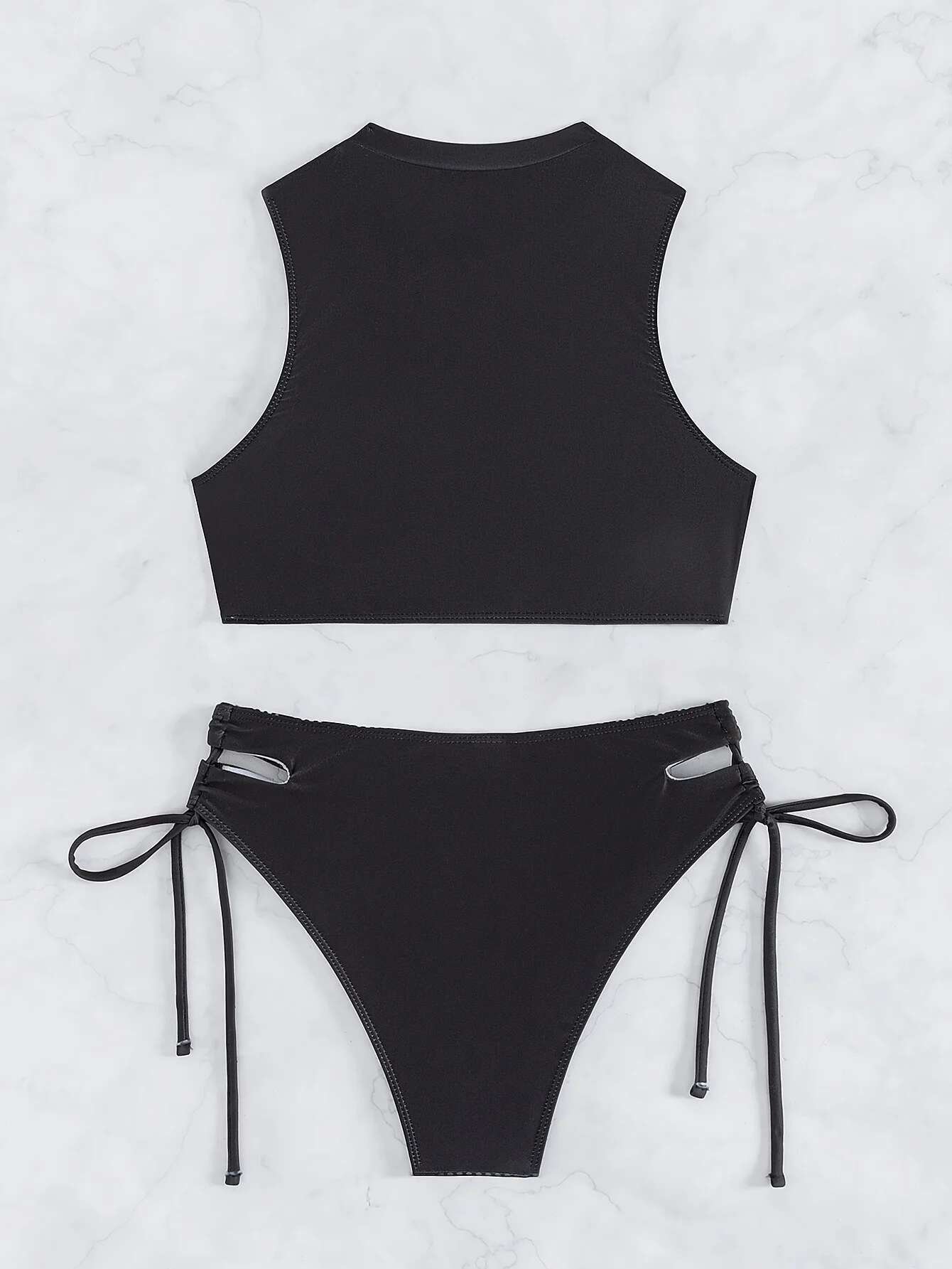 Dongdumaoyi Sexy Black White Dot Bikini Set Women Sport Vest Hollow Out Drawstring High Waist Swimsuit Beach Bathing Suit Swimwear