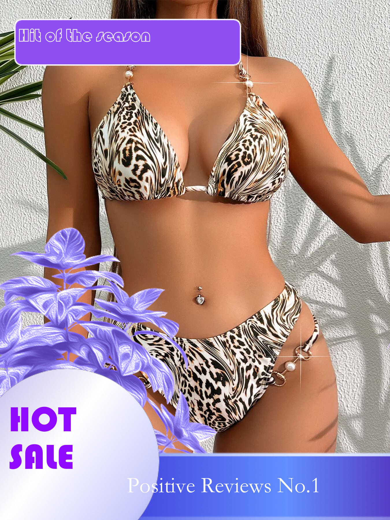 Dongdumaoyi Sexy Brown Leopard Print Bikinis Sets Women Pearl Hollow High Waist Swimsuit Beach Bathing Suit Two Piece Swimwear Biquini