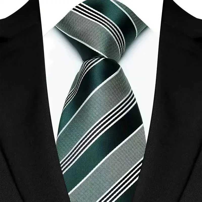 Luxury 8CM Mens Necktie Green Color Stripes Floral Solid Ties For Man Gro Jacquard Woven Neck Tie For Business Wedding Party X250407