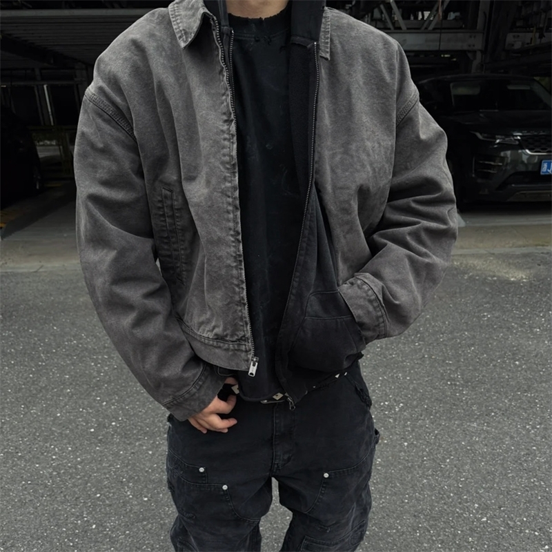 Yao Fashion Vintage And Casual Jacket Style Streetwear Solid Color Zipper Oversize Coat For Men 250313